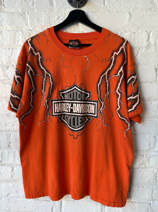 Vintage Harley Davidson Orange Lightning Shirt Size Large