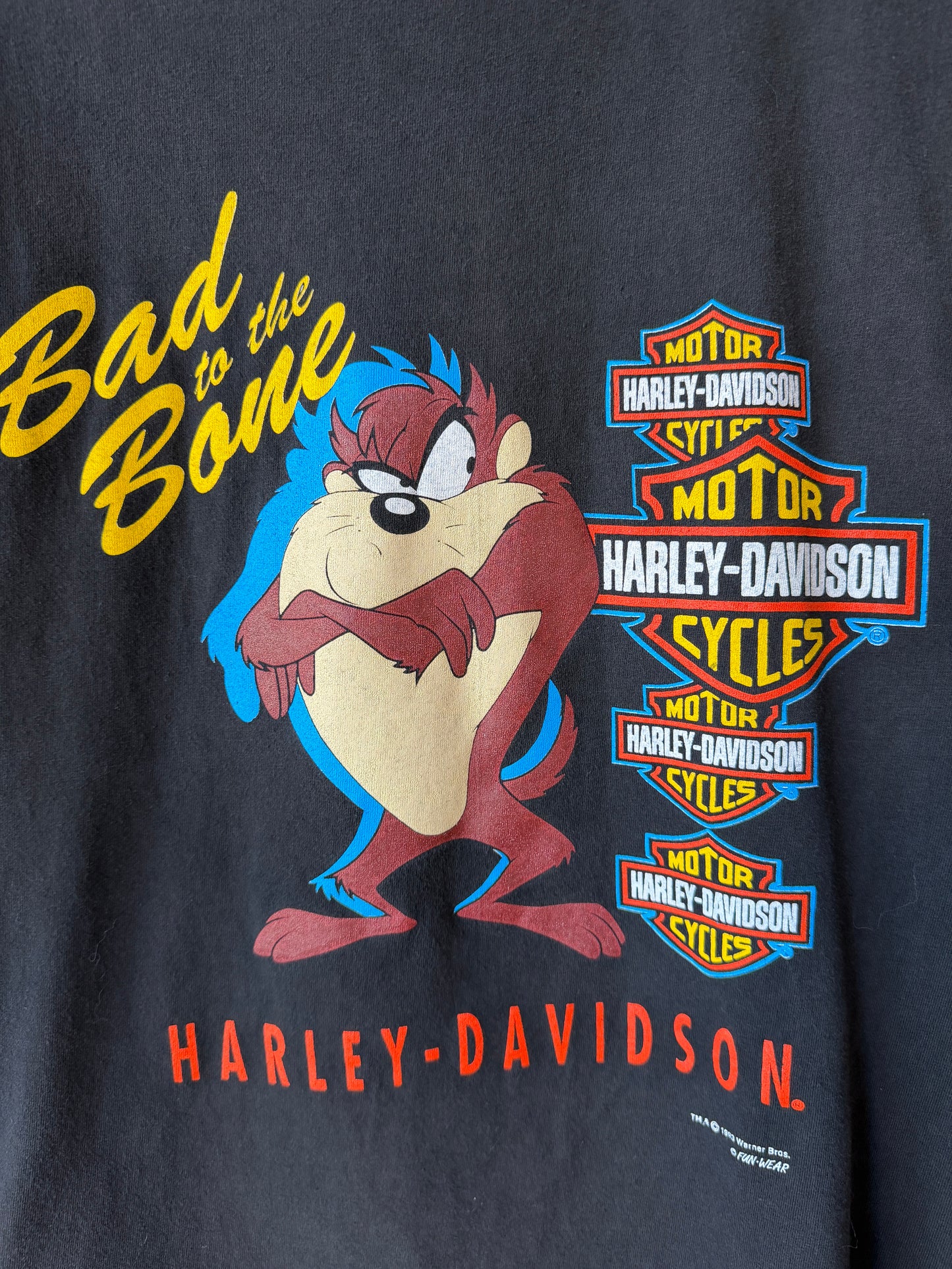 Vintage 1993 Taz Bad To The Bone Harley Shirt Size Large