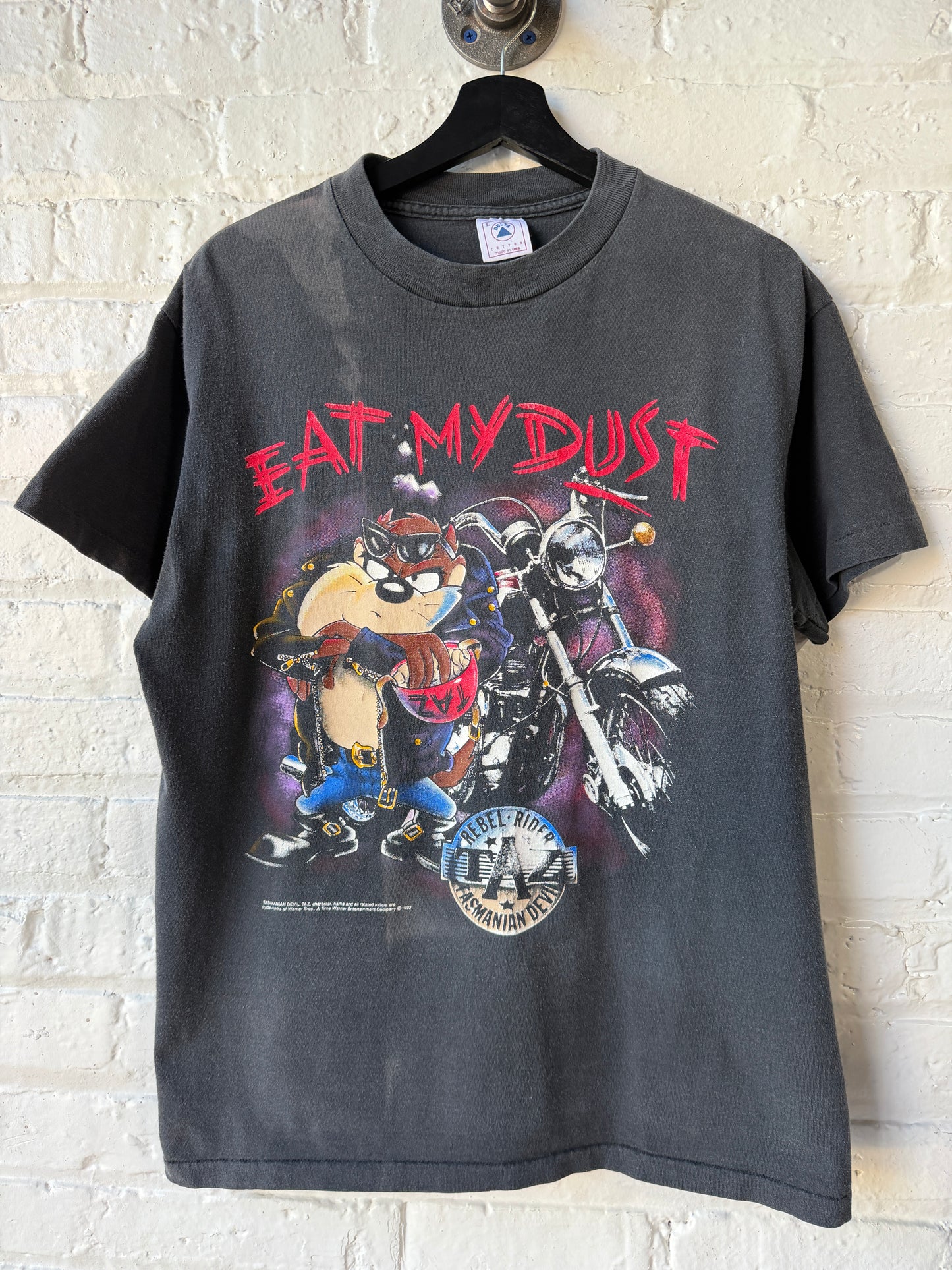 Vintage 1992 Taz Eat My Dust Biker Shirt Size Large