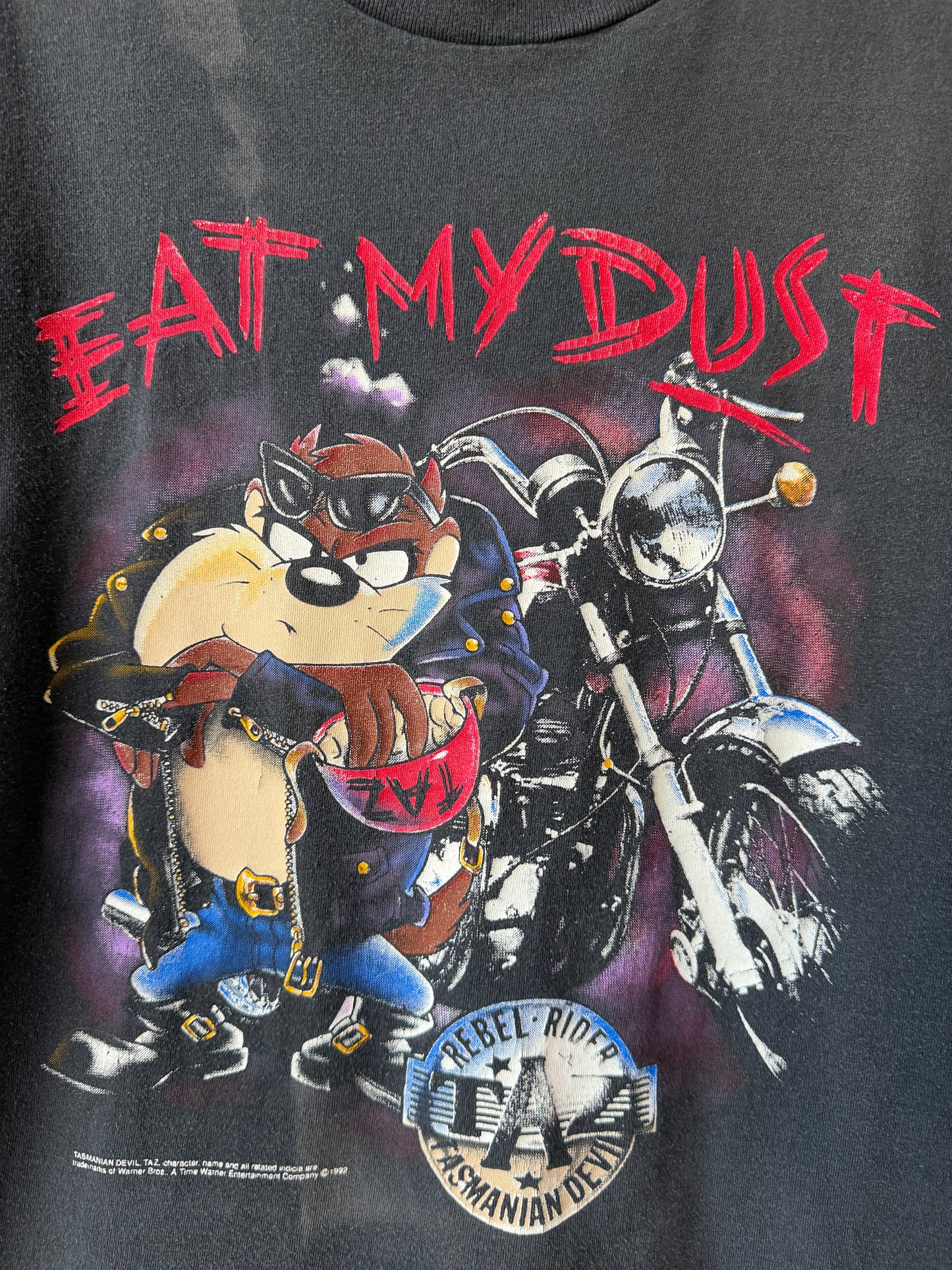 Vintage 1992 Taz Eat My Dust Biker Shirt Size Large