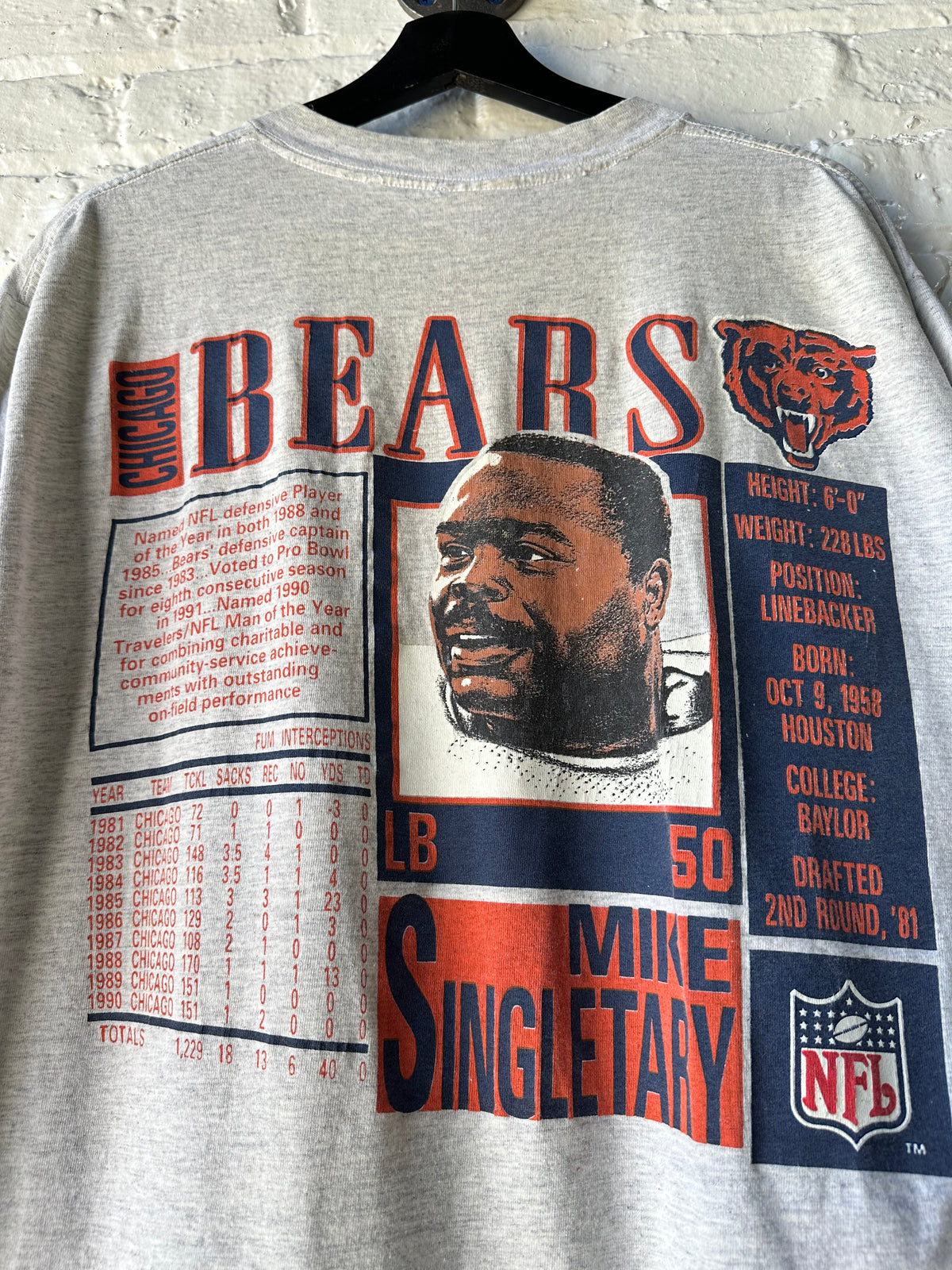 Vintage 90s Mike Singletary Chicago Bears Nutmeg Shirt Size XL
