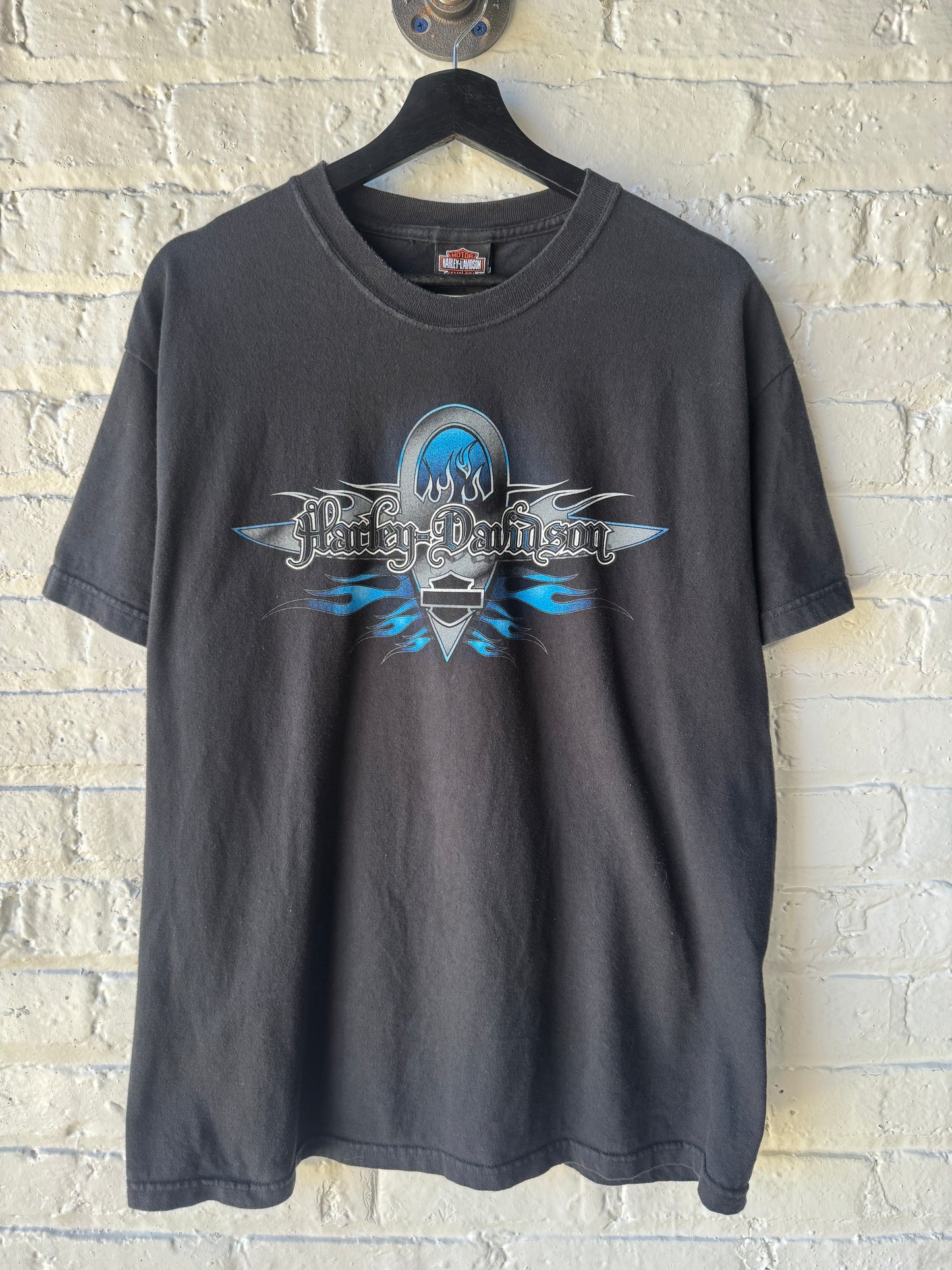 Vintage Harley Davidson Blue Flame T Shirt Size Large